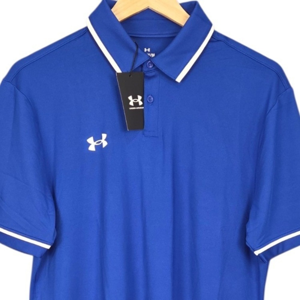Under Armour Team Tipped Polo Men Medium Blue Short Sleeve Shirt Performance NEW